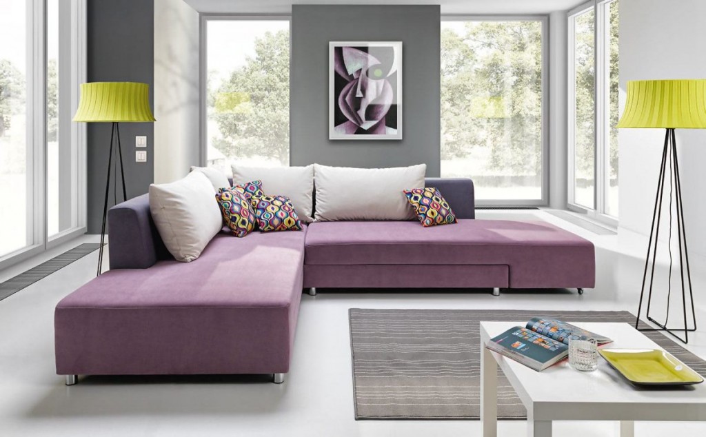 Светло-фиолетовый диван угловой формы