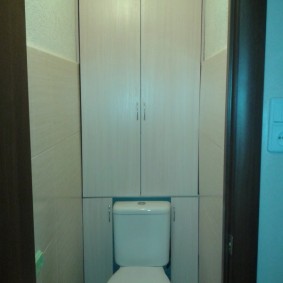Самодельный шкаф за унитазом в туалете
