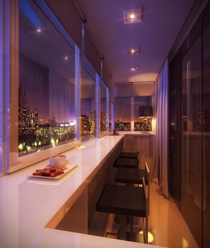 Вечернее освещение балкона в современном стиле