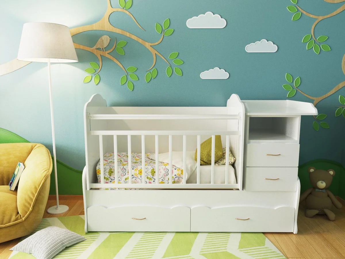 37789 Примеры дизайна детских кроваток с пеленальным столом