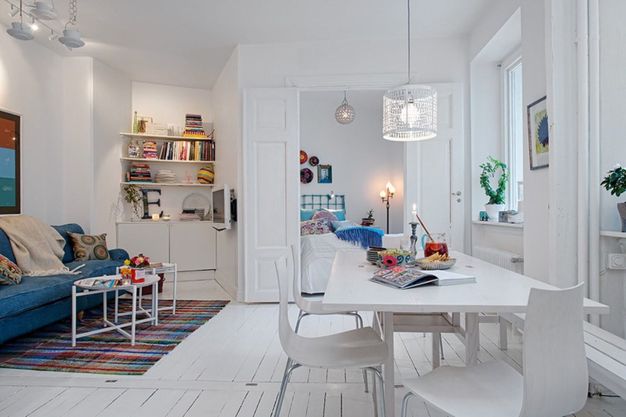 Скандинавский стиль в дизайне столовой-гостиной