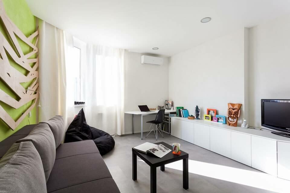 Пример меблировки 1 комнатной квартиры в стиле минимализма