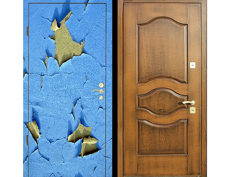 Преображение старой железной входной двери: декорирование ламинатом, натуральным деревом и имитацией крокодиловой кожи